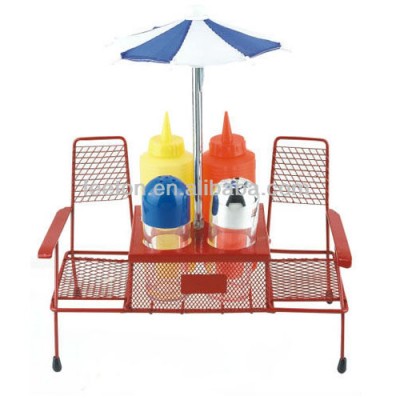 5pcs fancy BBQ plastic condiment set with beach umbrella