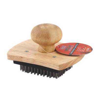 BBQ grill cleaning brush with wooden handle