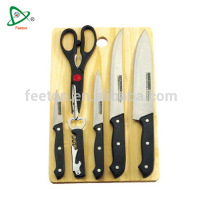 7pcs stainless steel knife set with wooden cutting board