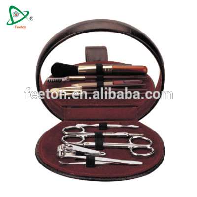 12pcs cheapest makeup manicure set with round leather bag