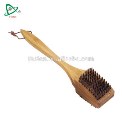 Easy cleaned woodene double-side bbq grill cleaning brush