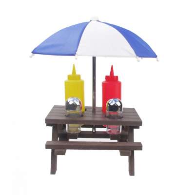 6pcs plastic BBQ condiment set with table and umbrella